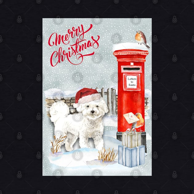 Bichon Frise Merry Christmas Santa Dog by Puppy Eyes